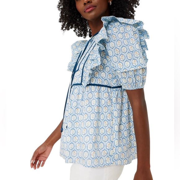 Hyacinth House Rosaleigh Blue Trellis Floral Blouse Tuckernuck Size S - Picture 14 of 14